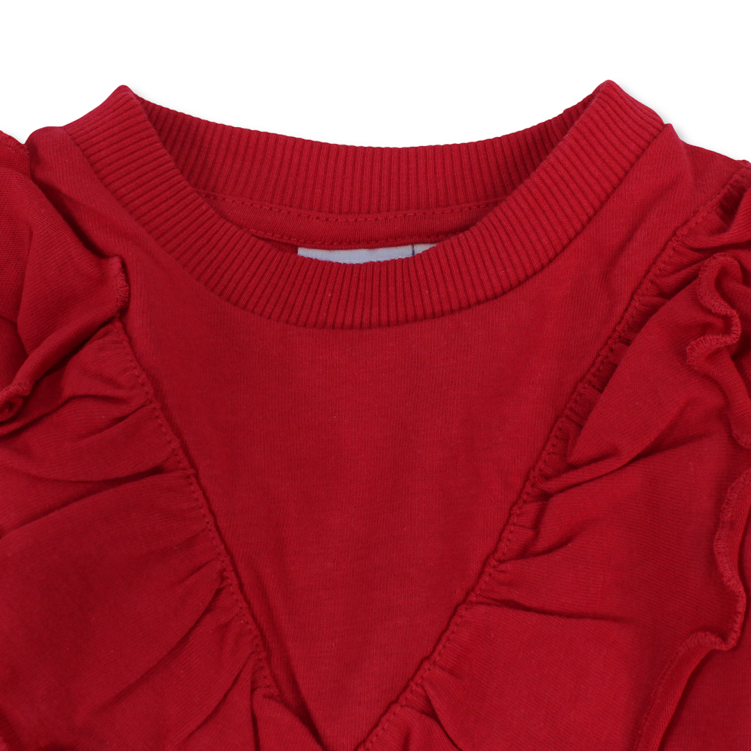 Girls Cotton Long Sleeve Dress – Red with Minnie Bow Print