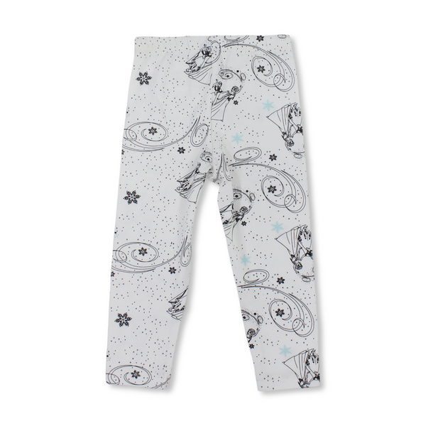 Girls Cotton Leggings – White with Frozen Print