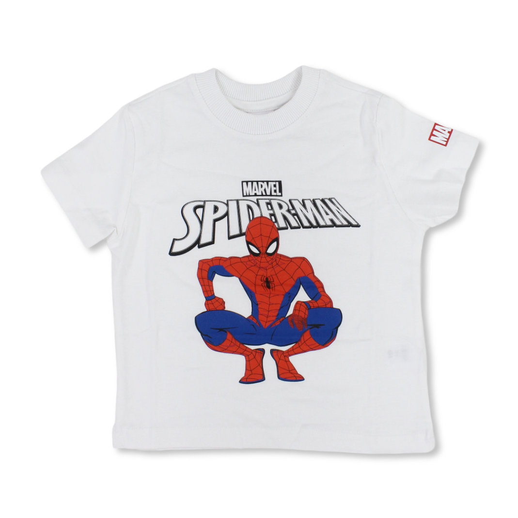 Boys Cotton Short-Sleeved T-Shirt – White with Spider-Man Print