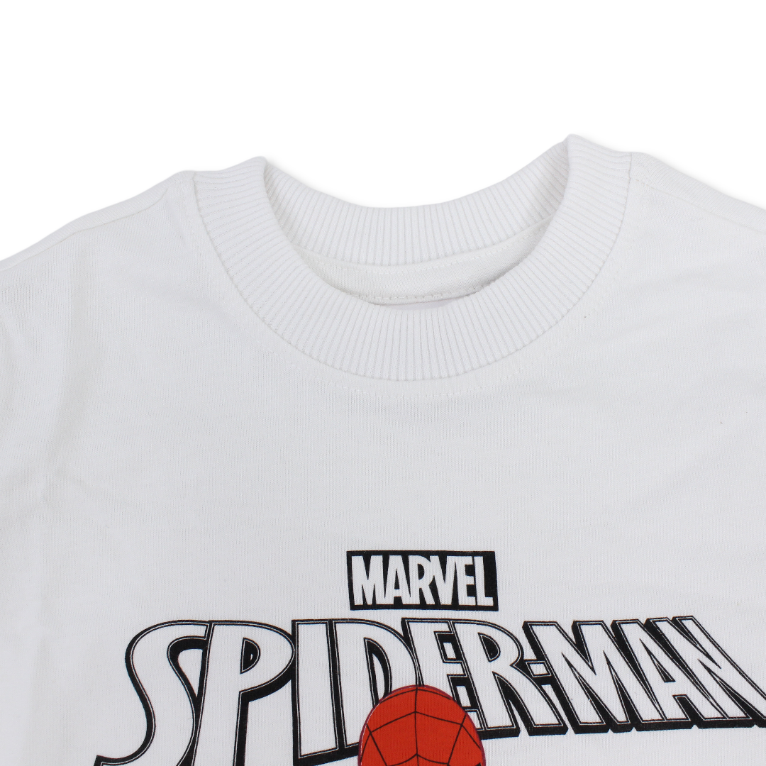 Boys Cotton Short-Sleeved T-Shirt – White with Spider-Man Print