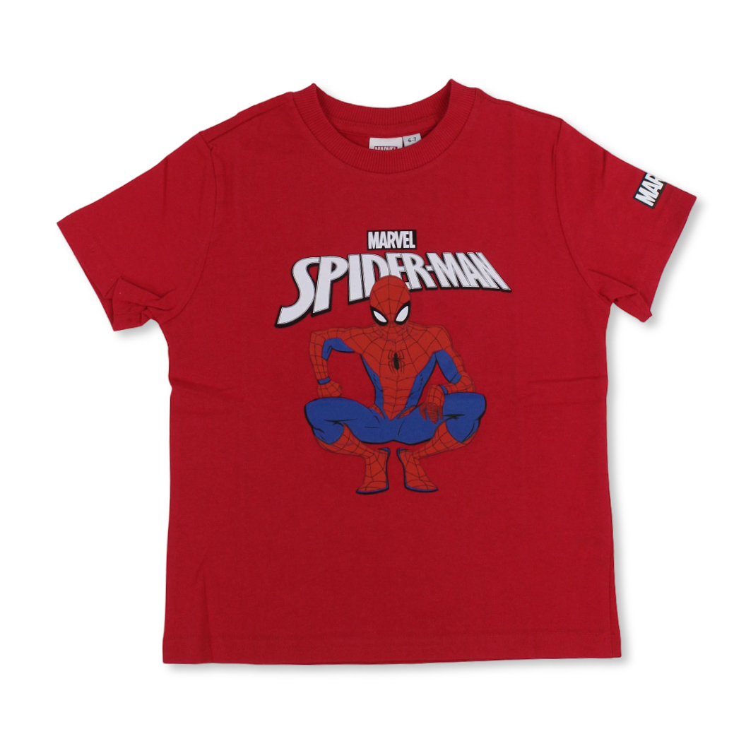 Boys Cotton Short-Sleeved T-Shirt – Red with Spider-Man Print