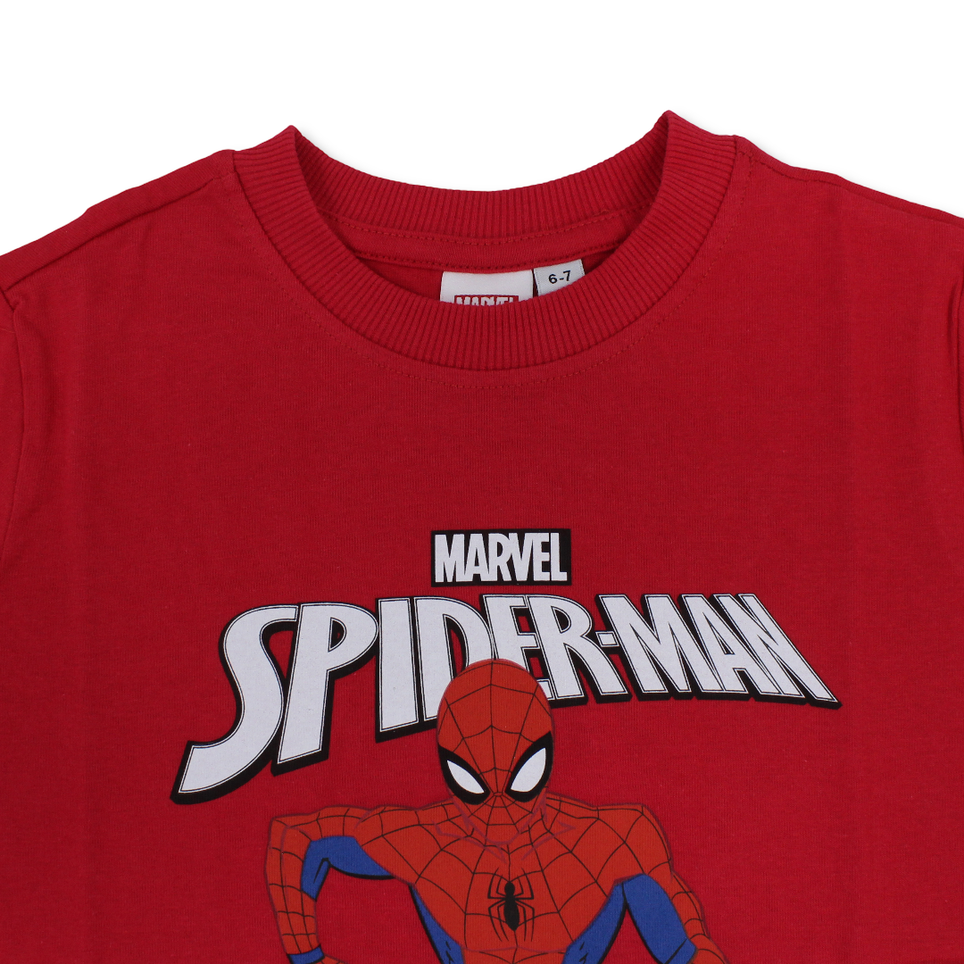 Boys Cotton Short-Sleeved T-Shirt – Red with Spider-Man Print