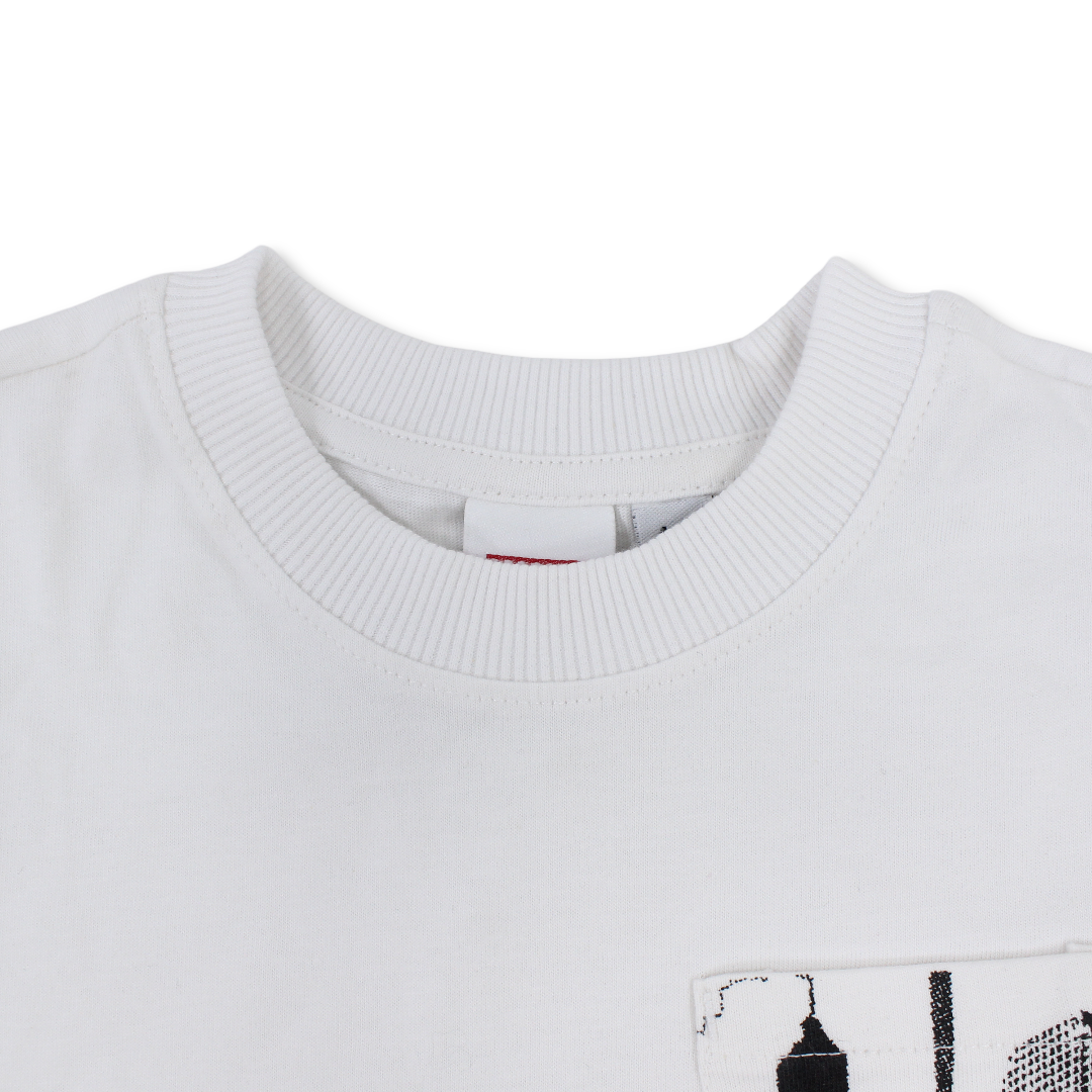 Boys Cotton Short-Sleeved T-Shirt – Bright White with Spider-Man Pocket Print