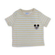 Boys Cotton Short-Sleeved T-Shirt – Striped with Mickey Mouse Patch