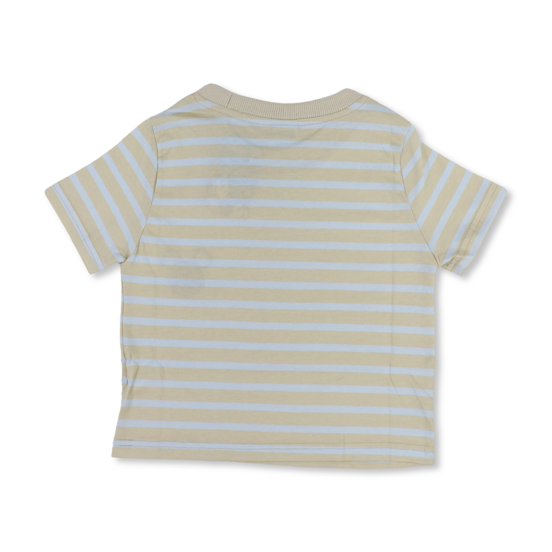 Boys Cotton Short-Sleeved T-Shirt – Striped with Mickey Mouse Patch