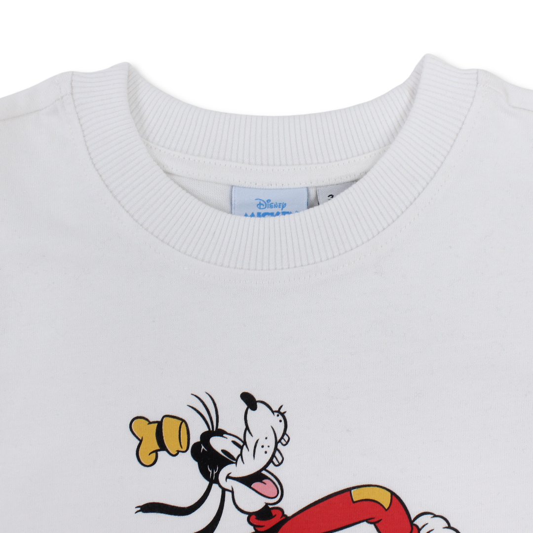 Boys Cotton Short-Sleeved T-Shirt – White with Goofy Print