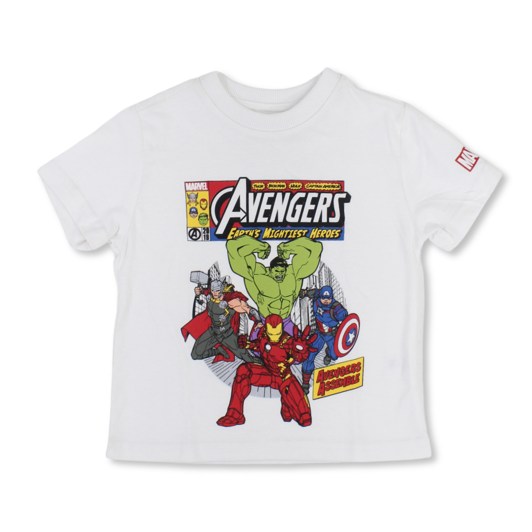 Boys Cotton Short-Sleeved T-Shirt – White with Avengers Assemble Print - Clothing - MTG
