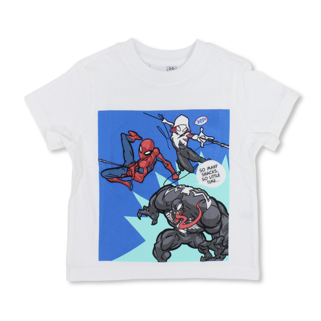 Boys Cotton Short-Sleeved T-Shirt – White with Spider-Man Action Print