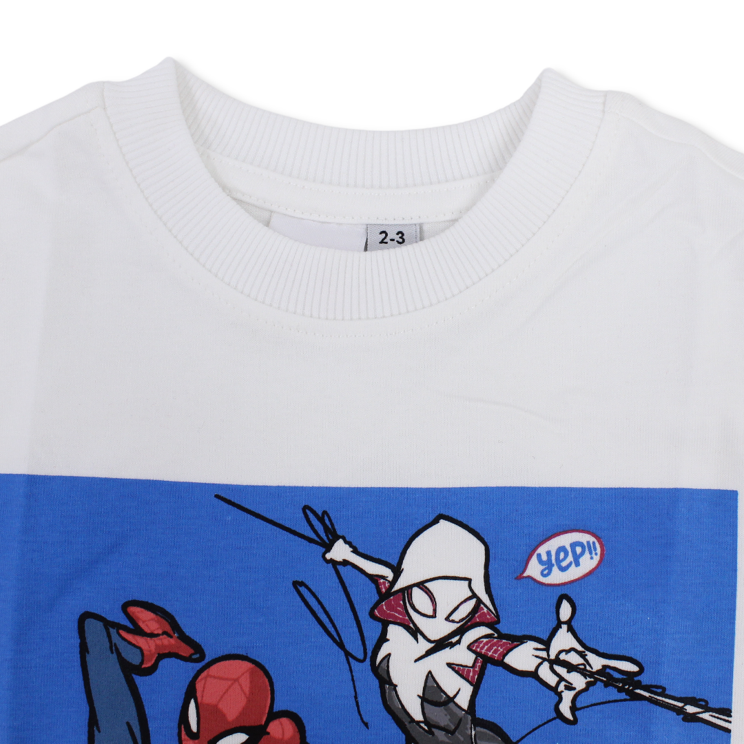 Boys Cotton Short-Sleeved T-Shirt – White with Spider-Man Action Print