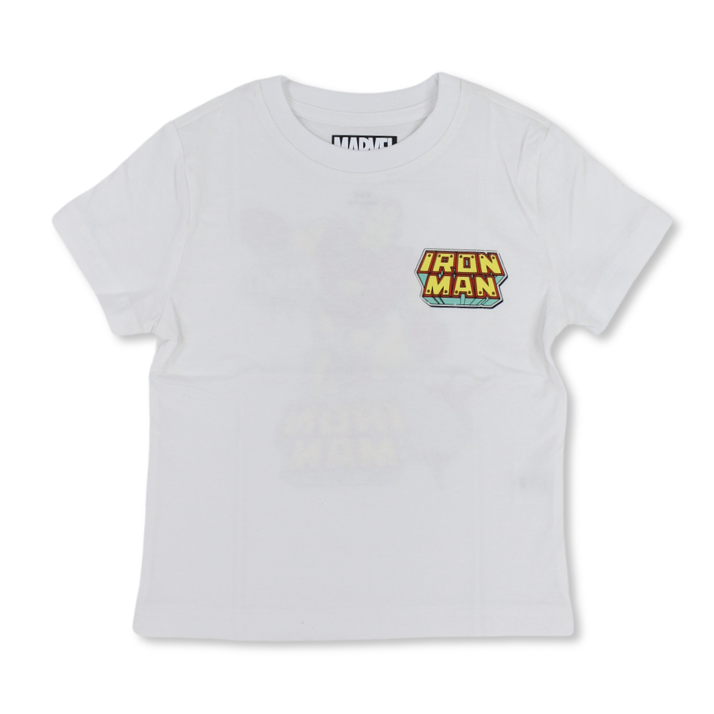 Boys Cotton Short-Sleeved T-Shirt – White with Iron Man Print