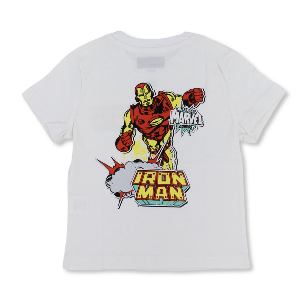 Boys Cotton Short-Sleeved T-Shirt – White with Iron Man Print