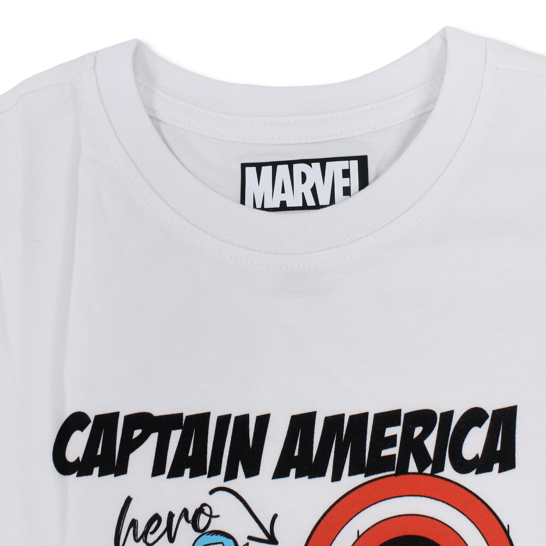 Boys Cotton Short-Sleeved T-Shirt – White with Captain America Print