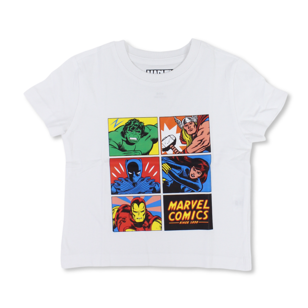 Boys Cotton Short-Sleeved T-Shirt – White with Marvel Comics Print
