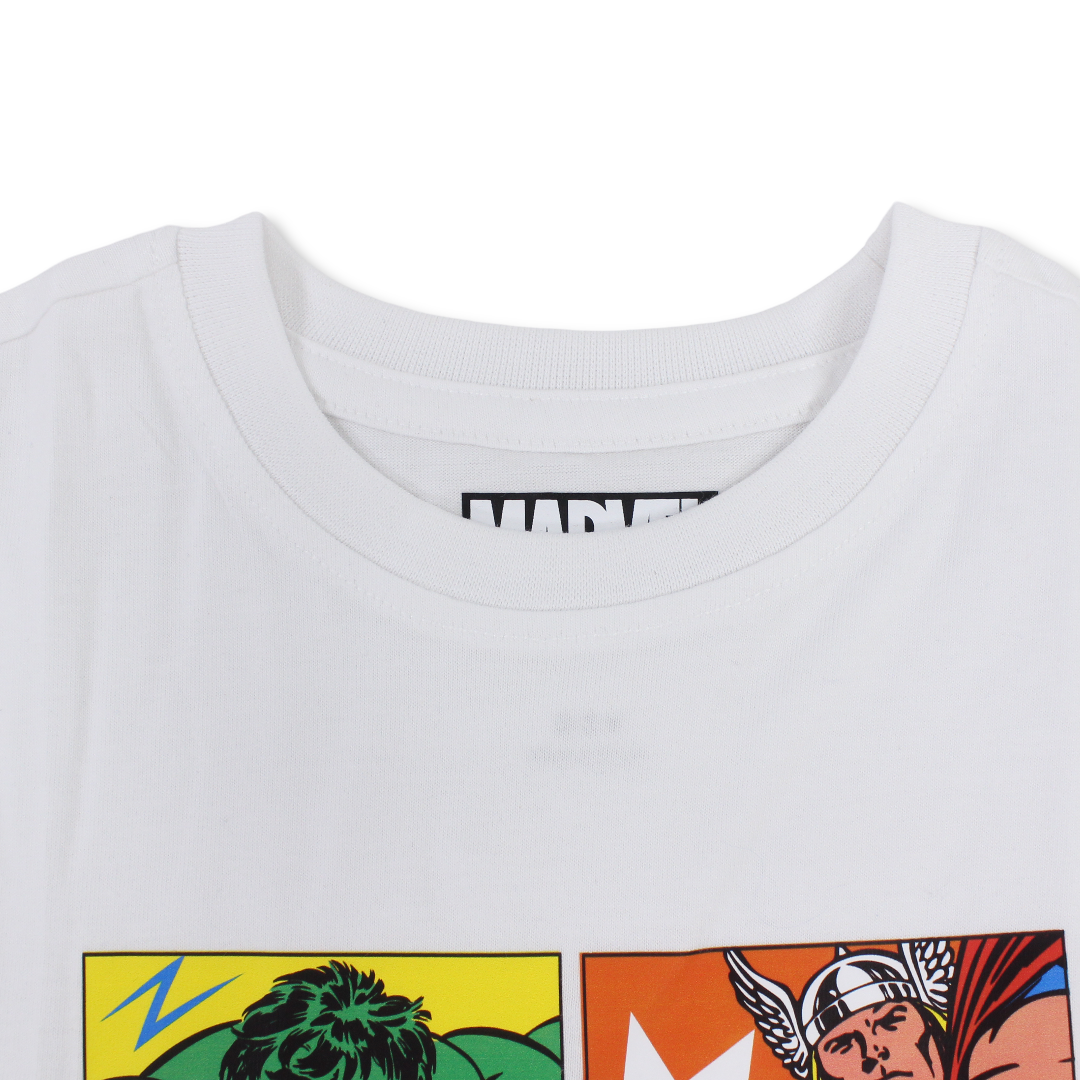 Boys Cotton Short-Sleeved T-Shirt – White with Marvel Comics Print
