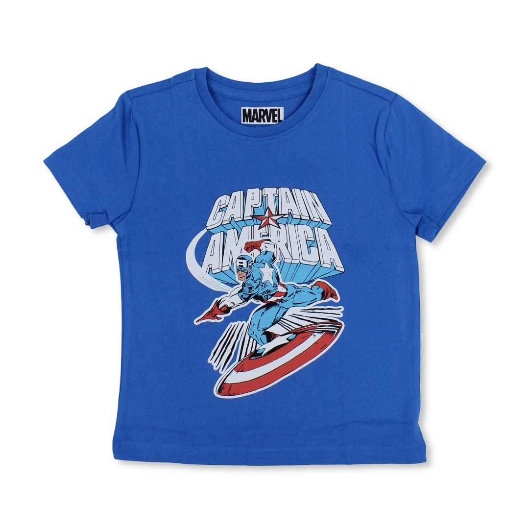 Boys Cotton Short-Sleeved T-Shirt – French Blue with Captain America Print