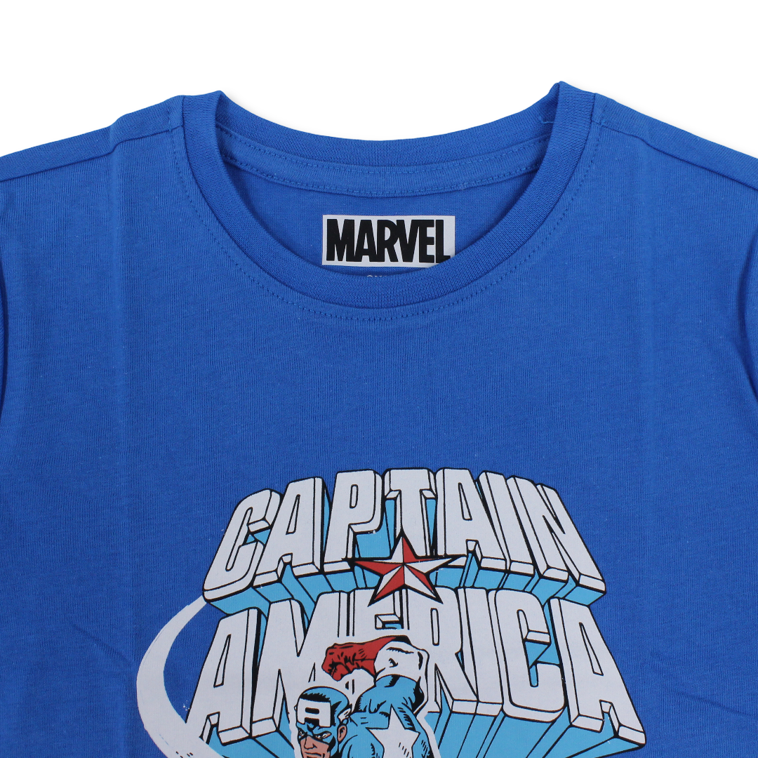 Boys Cotton Short-Sleeved T-Shirt – French Blue with Captain America Print
