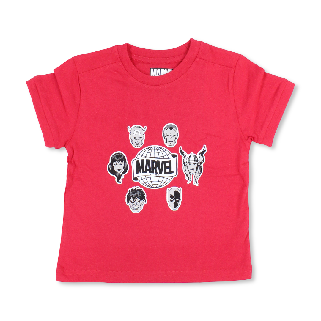 Boys Cotton Short-Sleeved T-Shirt – Chinese Red with Marvel Heroes Print