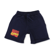 Boys Cotton Shorts – Maritime Blue with Marvel Comics Print