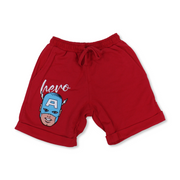 Boys Cotton Shorts – Chinese Red with Captain America Hero Print