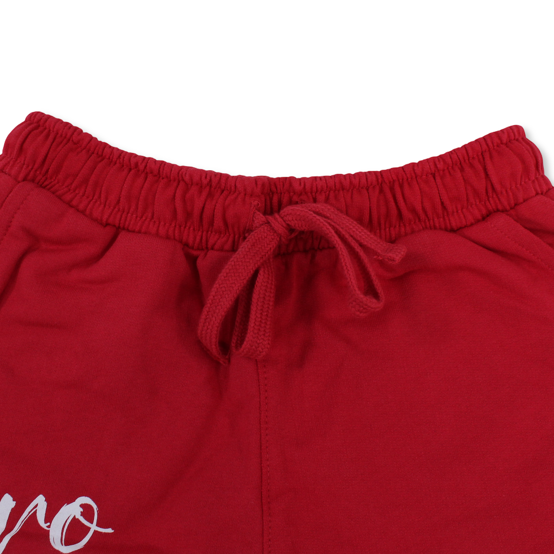 Boys Cotton Shorts – Chinese Red with Captain America Hero Print