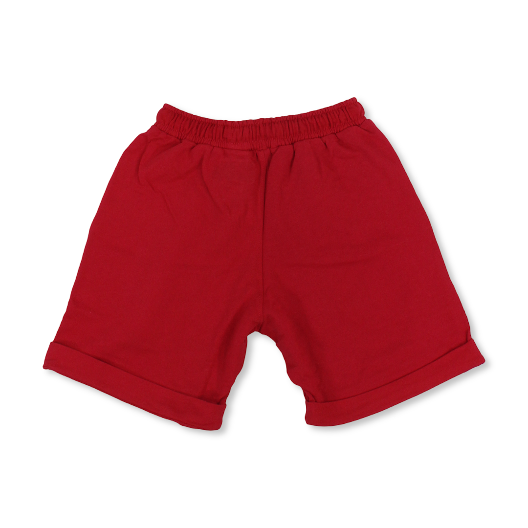 Boys Cotton Shorts – Chinese Red with Captain America Hero Print