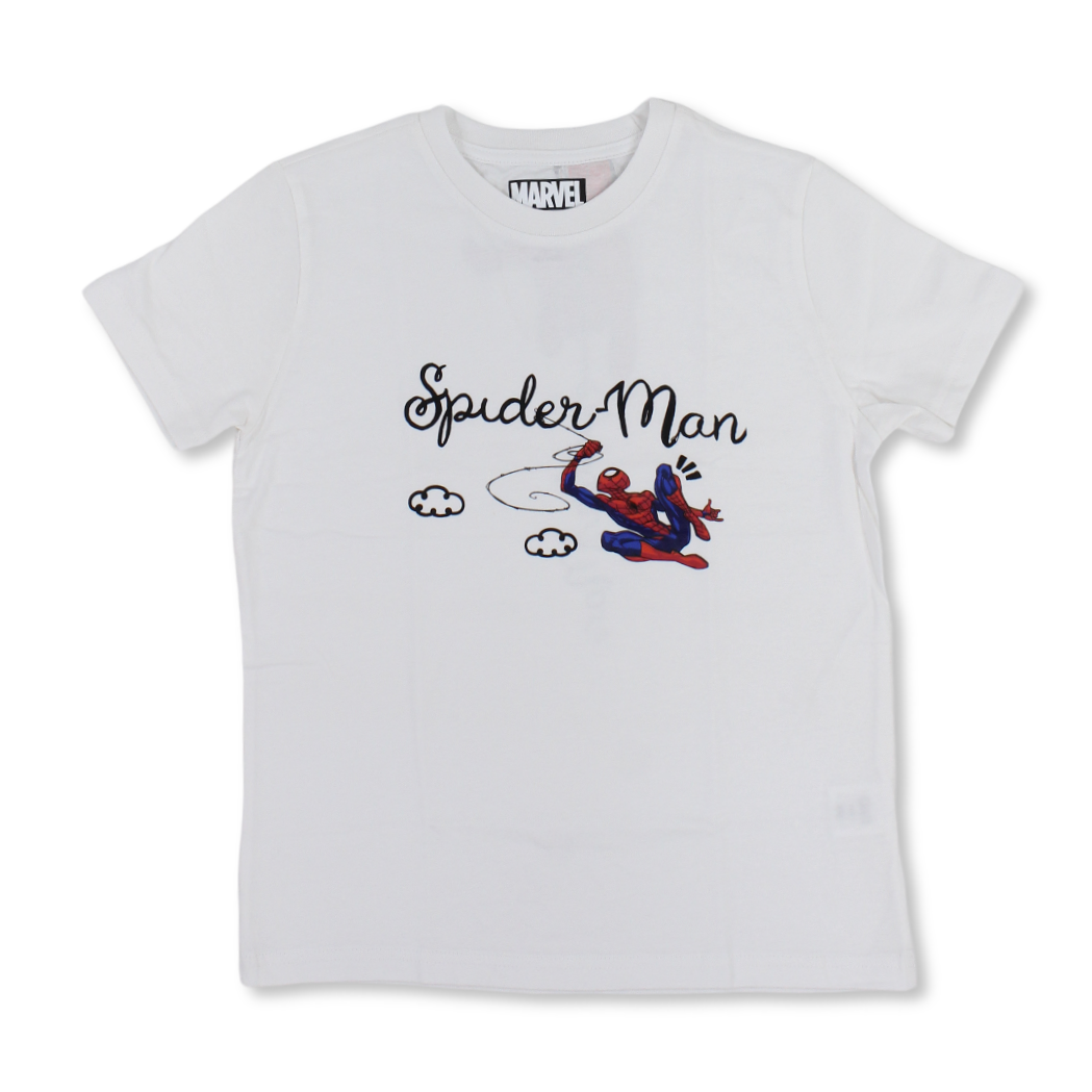 Boys Cotton Short-Sleeved T-Shirt – White with Spider-Man Script Print
