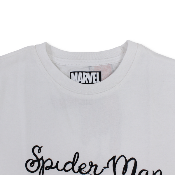 Boys Cotton Short-Sleeved T-Shirt – White with Spider-Man Script Print