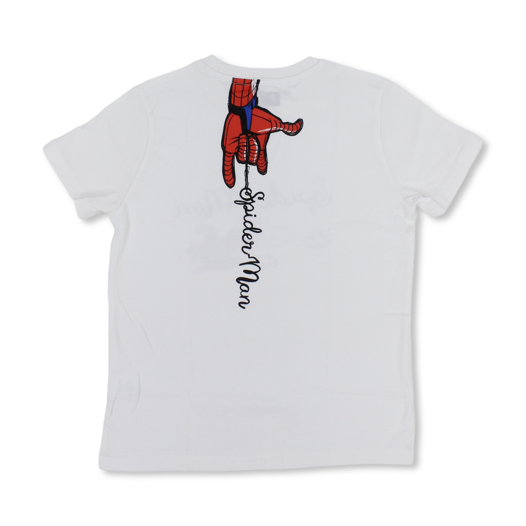 Boys Cotton Short-Sleeved T-Shirt – White with Spider-Man Script Print