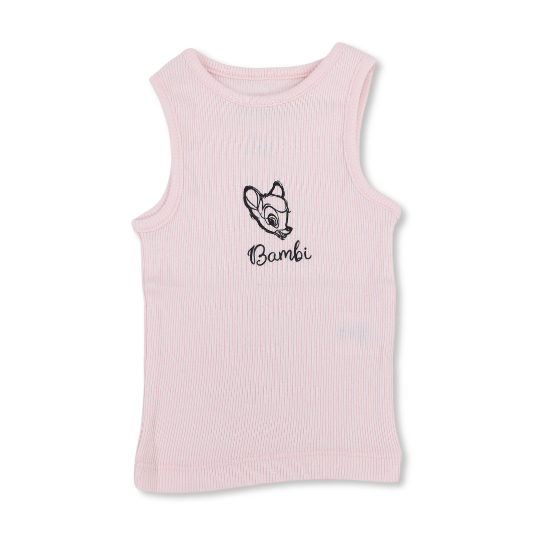 Girls Cotton Sleeveless Tank Top – Rose Water with Bambi Print