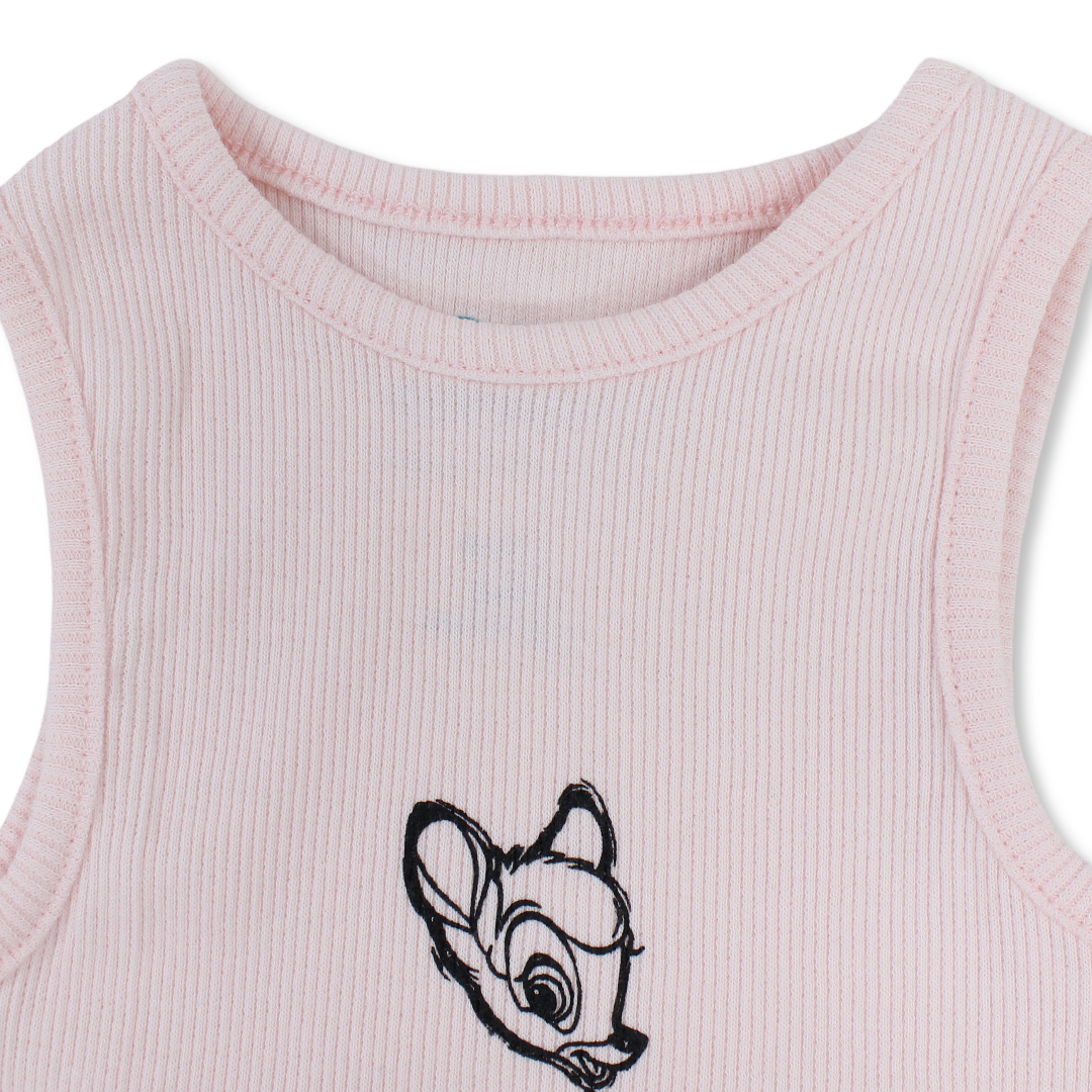 Girls Cotton Sleeveless Tank Top – Rose Water with Bambi Print