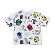 Boys Polyester Short-Sleeved T-Shirt – White with Marvel All-Over Print