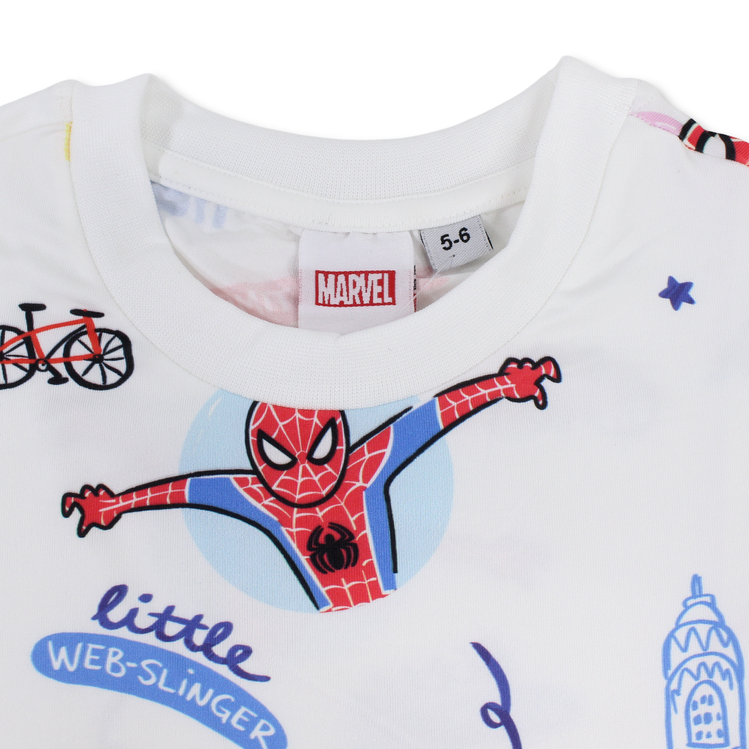 Boys Polyester Short-Sleeved T-Shirt – White with Spider-Man All-Over Print