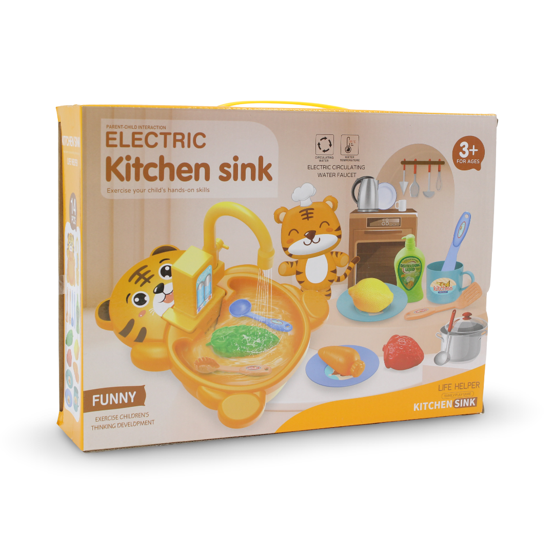 Children's Electric Kitchen Sink Toy Set – 14 Pcs