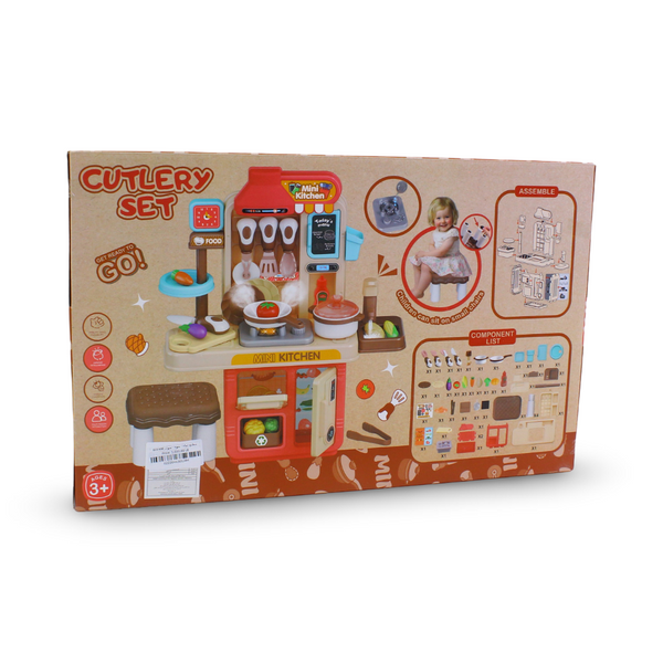 Children's Mini Kitchen and Cutlery Role-Playset (Light & Sound) – 47 Pcs