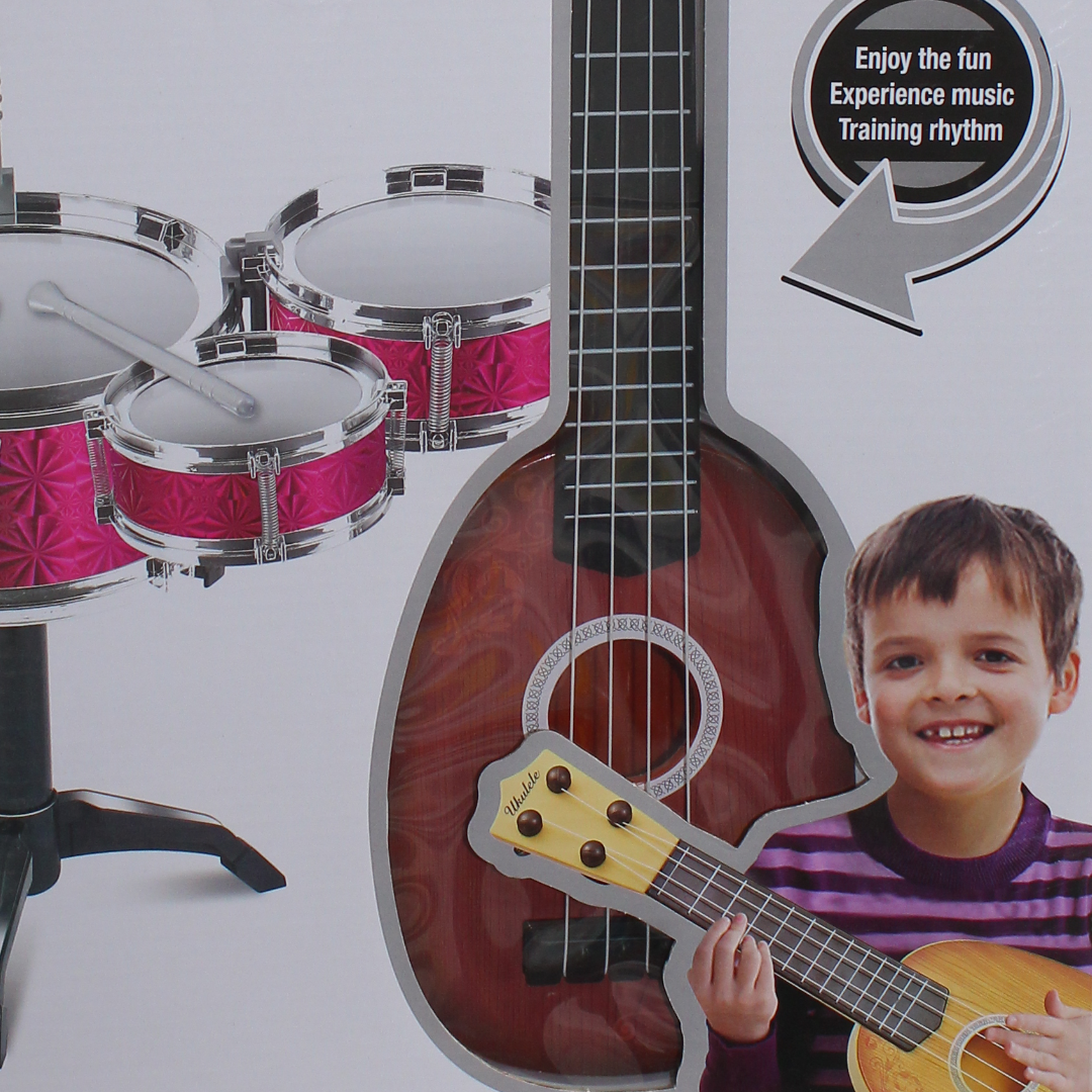 Children's Jazz Drum and Guitar Musical Set – Brown