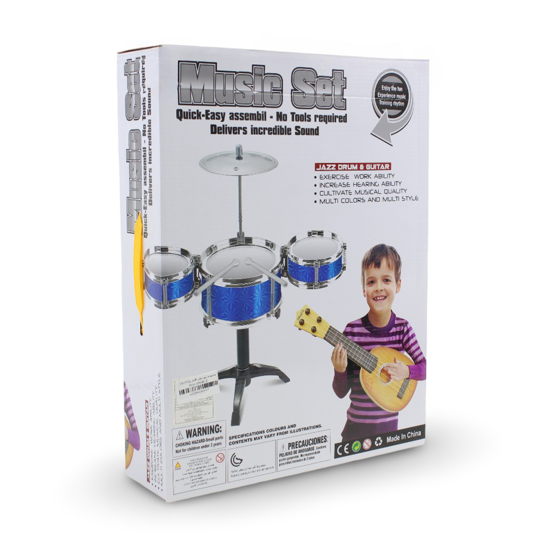 Children's Jazz Drum and Guitar Musical Set – Brown