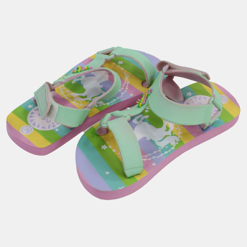 Girls Rubber Sandals – Mint with Rainbows & Unicorns