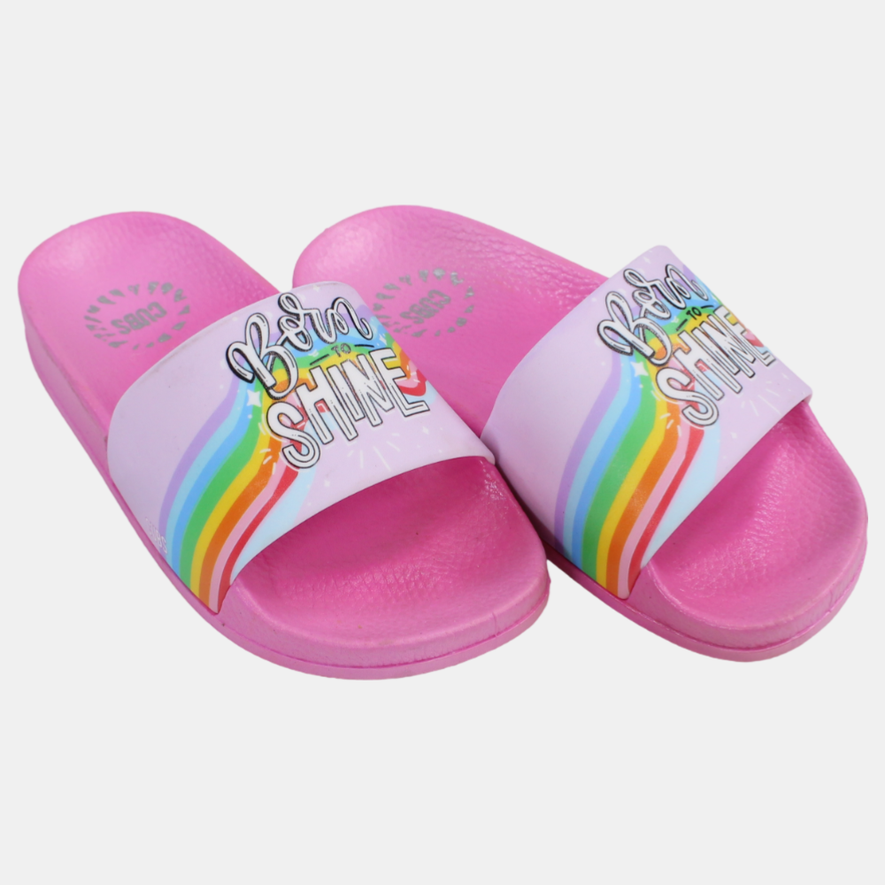 Girls Rubber Slides – Pink "Born to Shine"