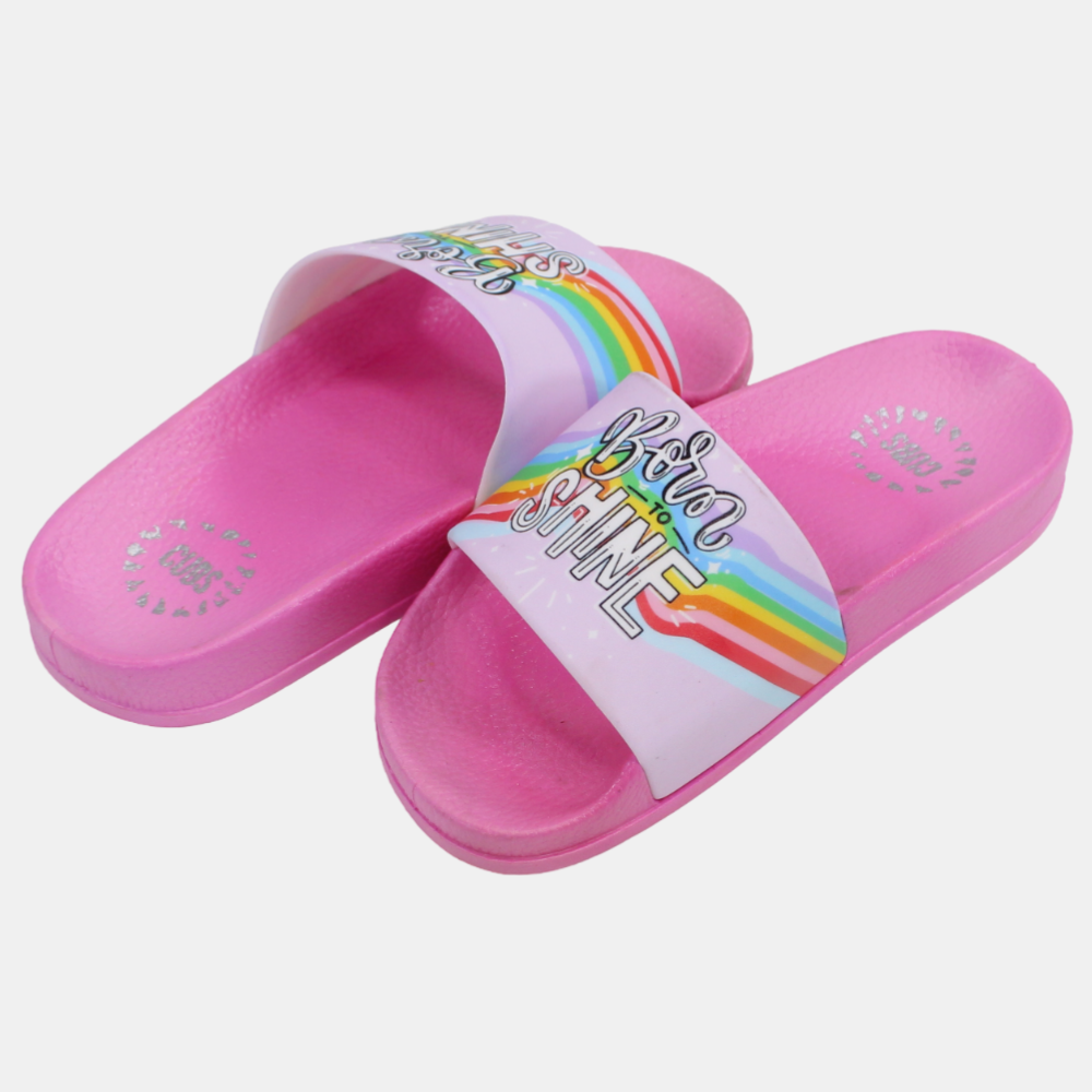 Girls Rubber Slides – Pink "Born to Shine"