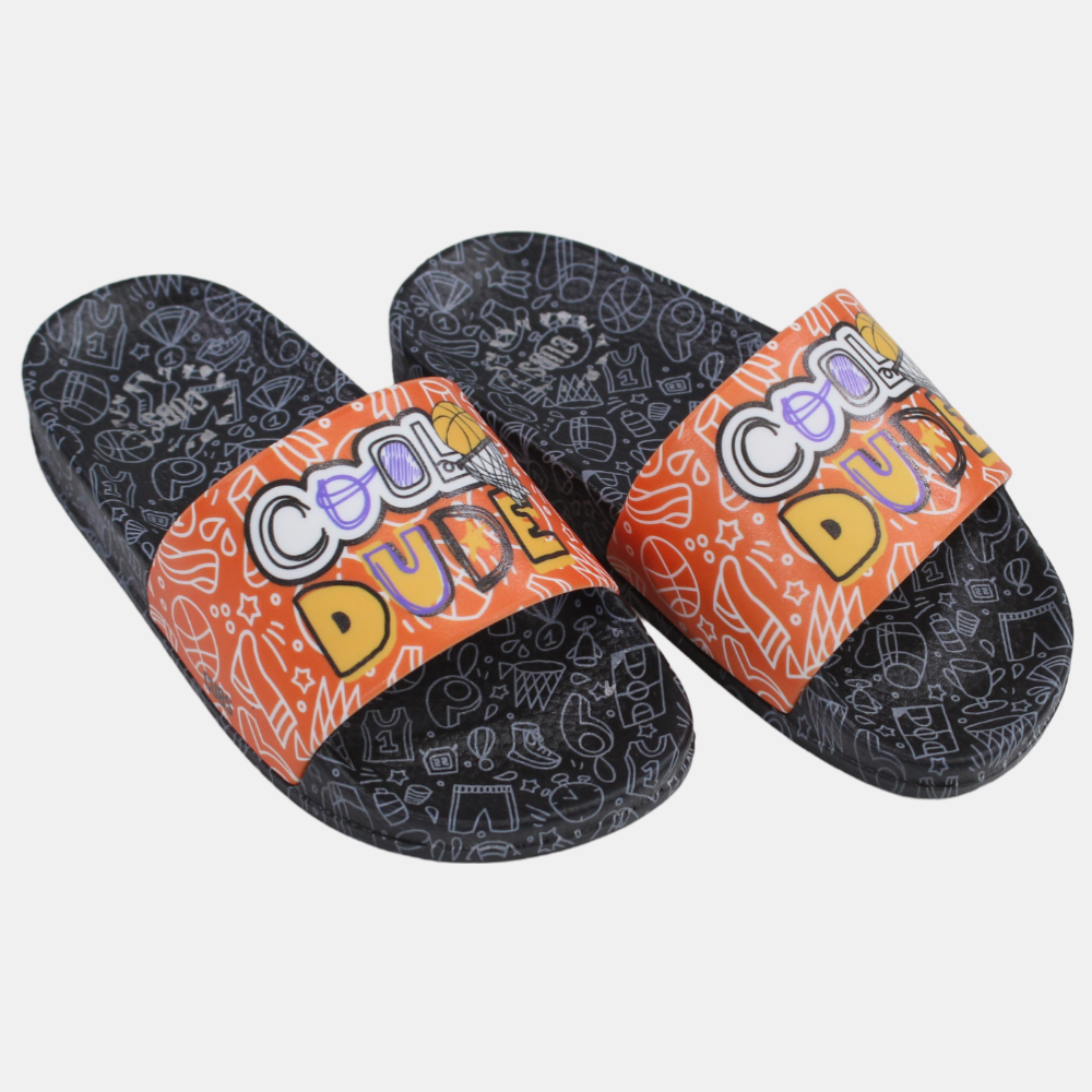 Boys Slides – Cool Dude Basketball on Black Base