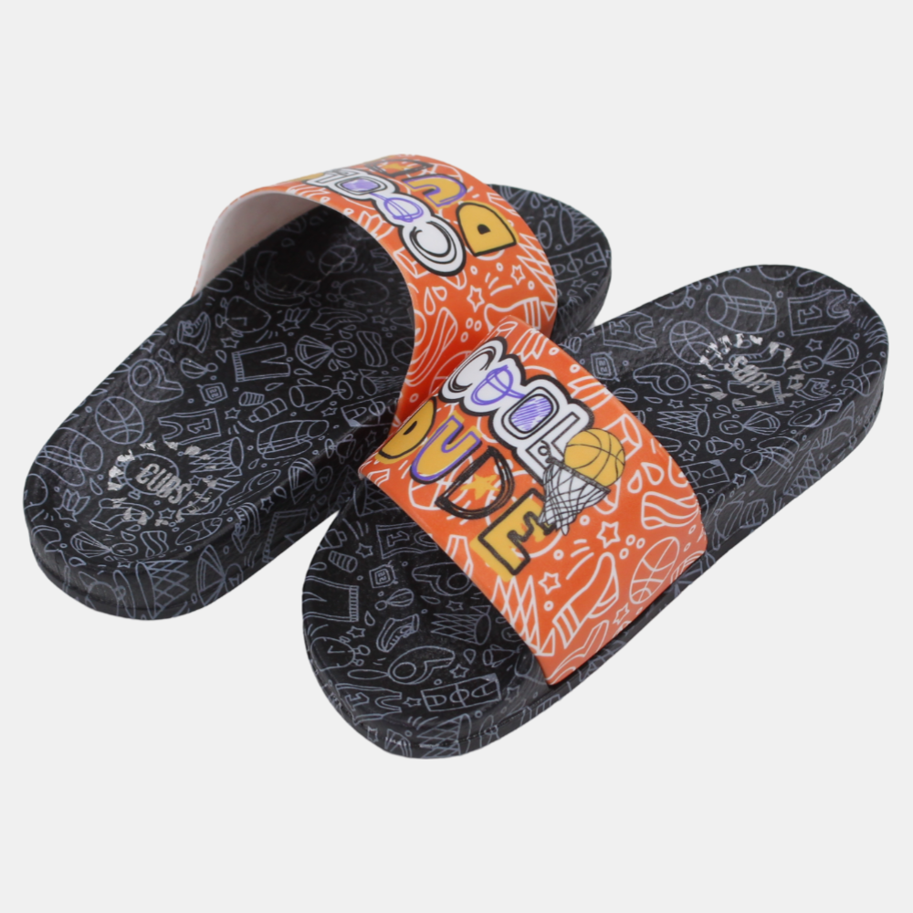 Boys Slides – Cool Dude Basketball on Black Base