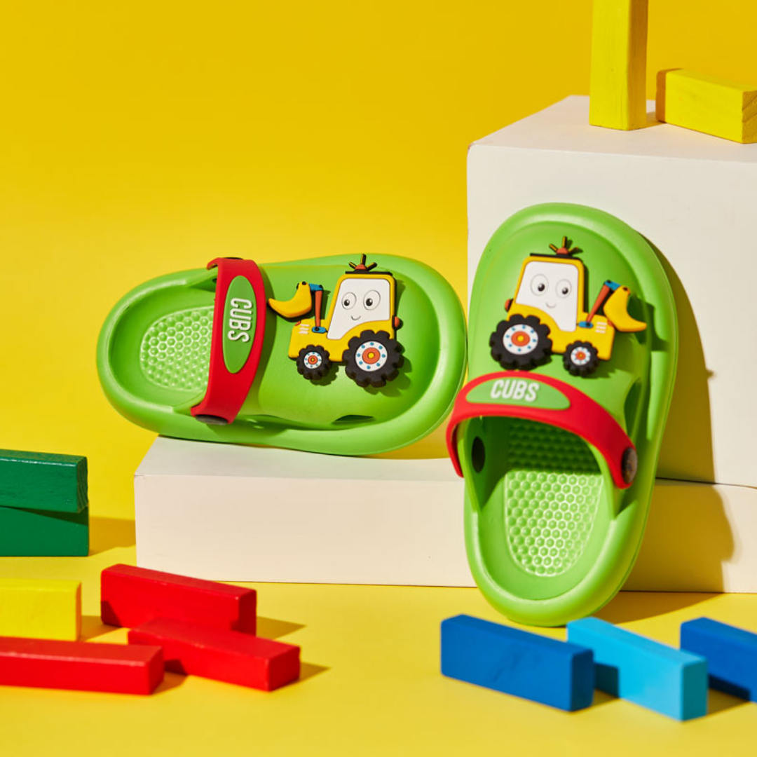 Boys Rubber Clogs – Green with Tractor Design