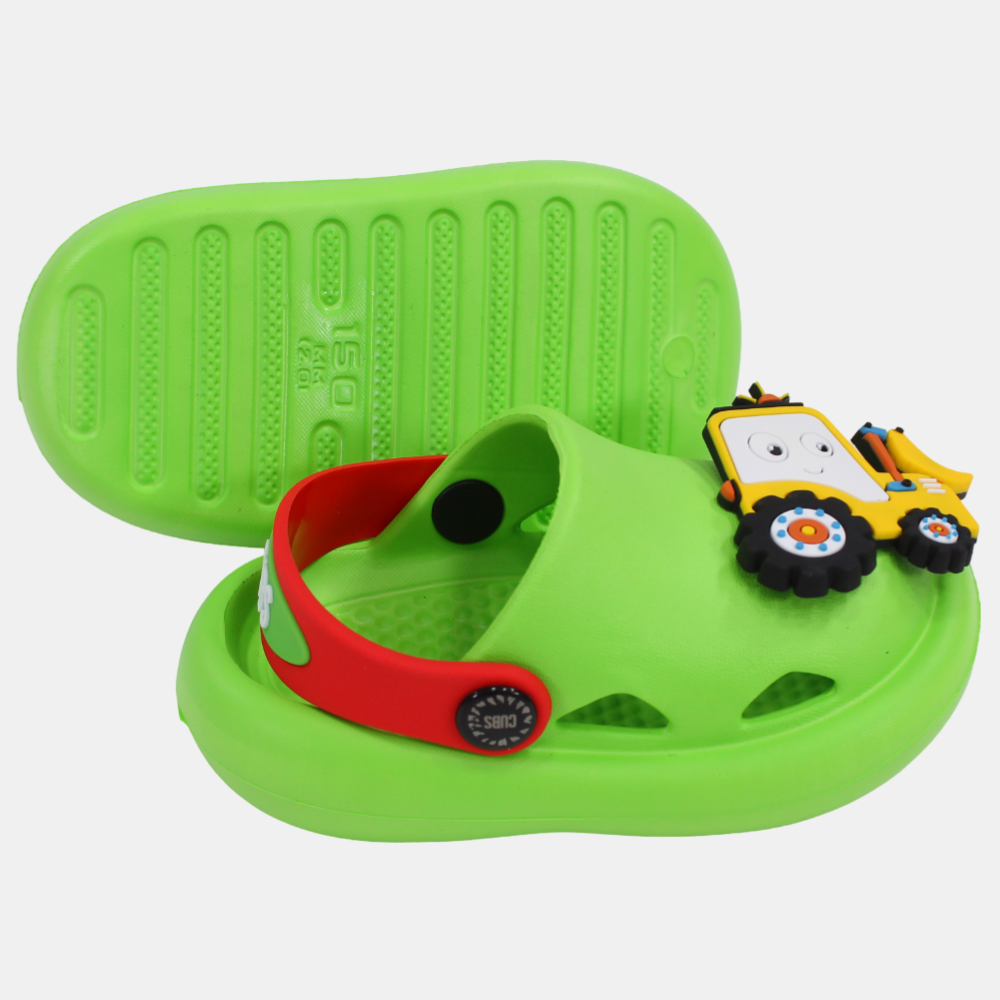 Boys Rubber Clogs – Green with Tractor Design