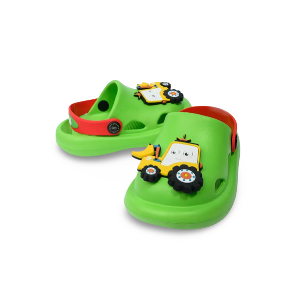 Boys Rubber Clogs – Green with Tractor Design