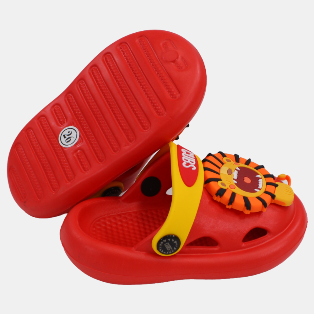 Boys Rubber Clog – Red with Roaring Lion Design
