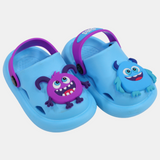 Girls Rubber Clogs – Baby Blue with Monster Design