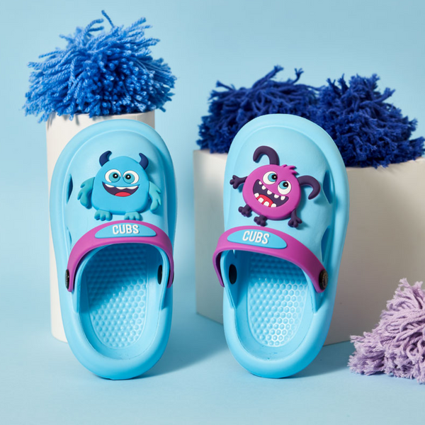 Girls Rubber Clogs – Baby Blue with Monster Design