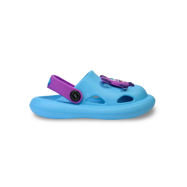 Girls Rubber Clogs – Baby Blue with Monster Design