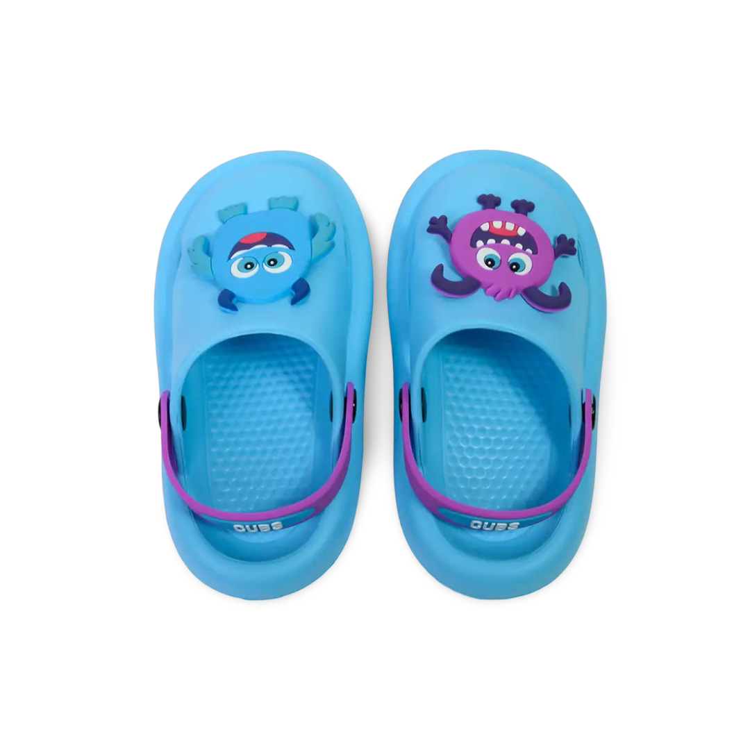 Girls Rubber Clogs – Baby Blue with Monster Design