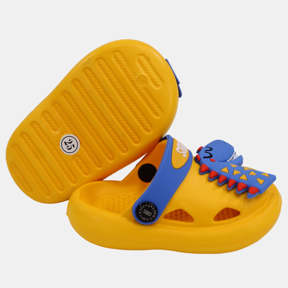 Boys Rubber Clogs – Yellow with Dino Design